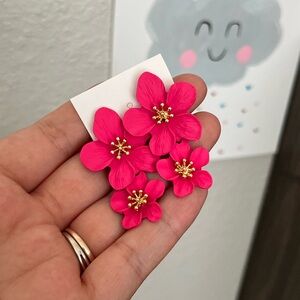 Hot Pink Flower Clay Earrings